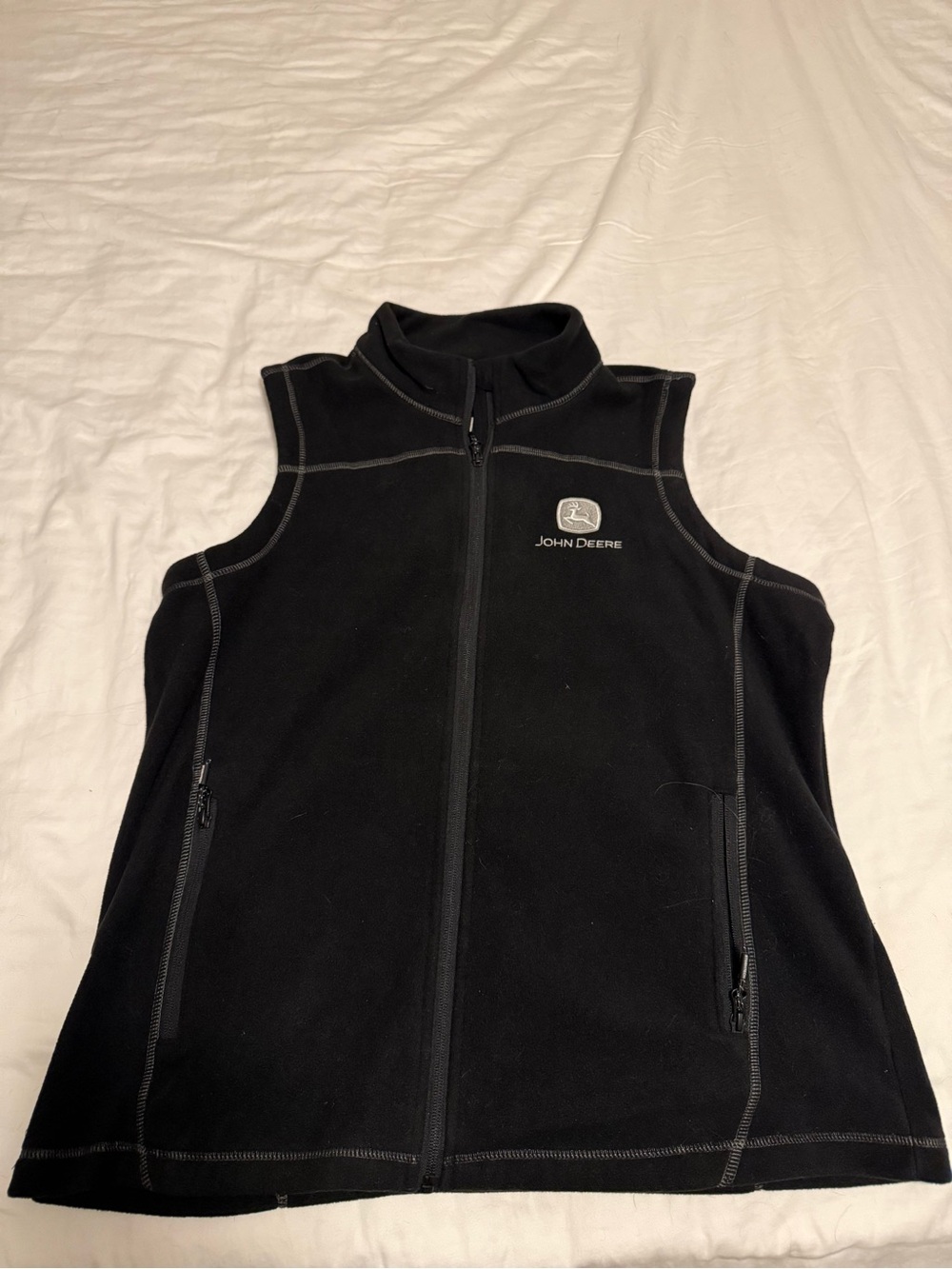 John Deere Black Sleeveless Fleece Vest